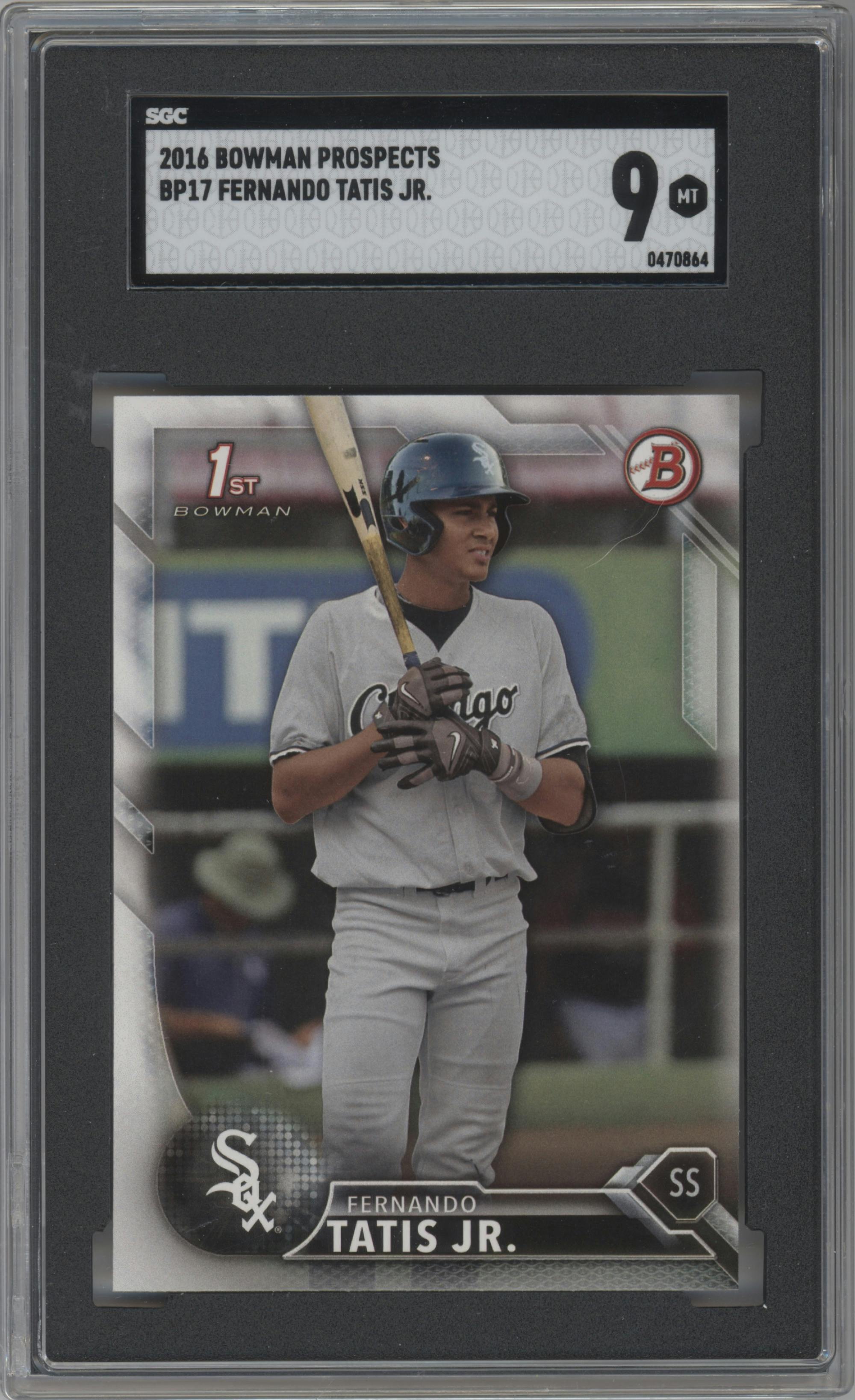 Fernando Tatis Jr. from the 2016 Bowman set graded by SGC and given an overall grade of 9.