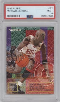 Michael Jordan from the 1995-96 Fleer set graded by PSA and given an overall grade of 9.