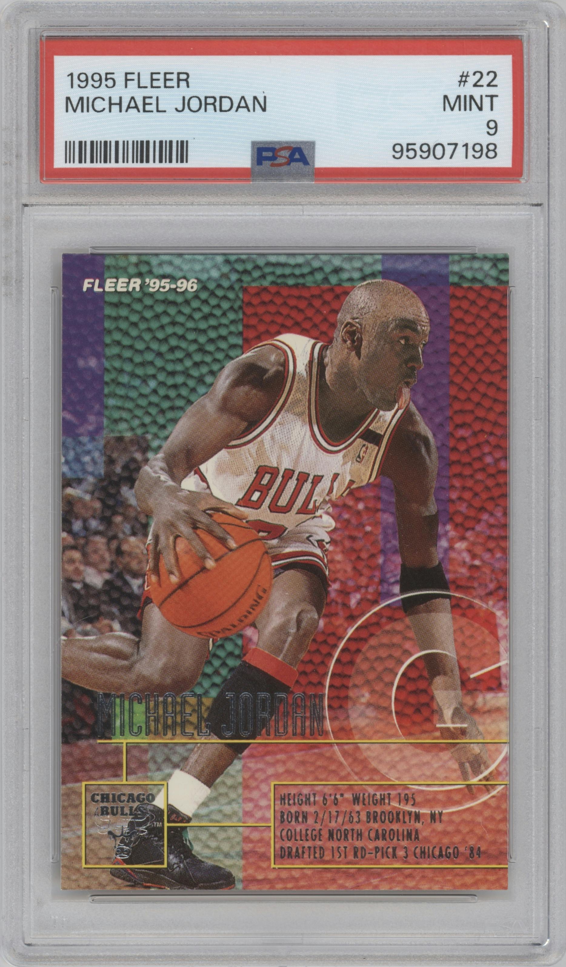Michael Jordan from the 1995-96 Fleer set graded by PSA and given an overall grade of 9.