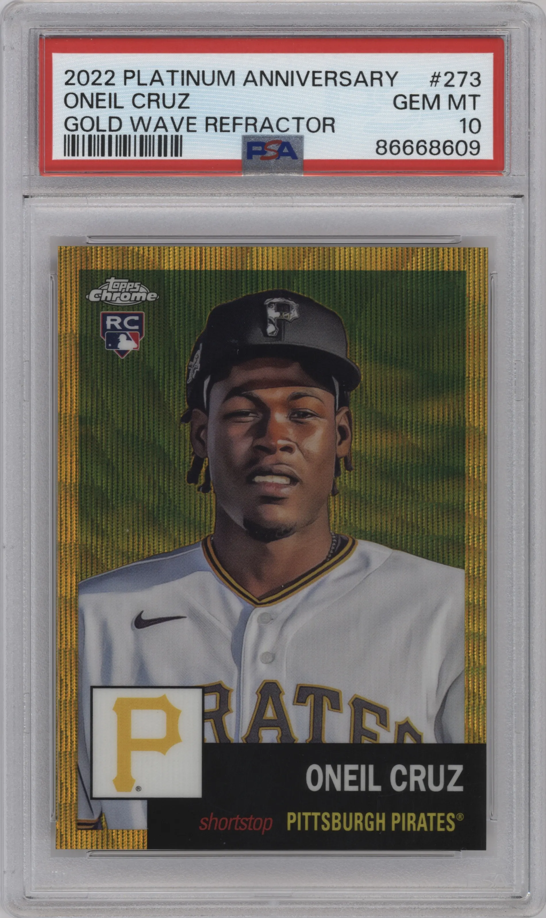 2022 Topps Chrome Platinum Anniversary Oneil Cruz Gold Wave Refractor PSA 10