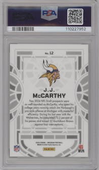 J.J. McCarthy from the 2024 Panini Obsidian set graded by PSA and given an overall grade of 10.