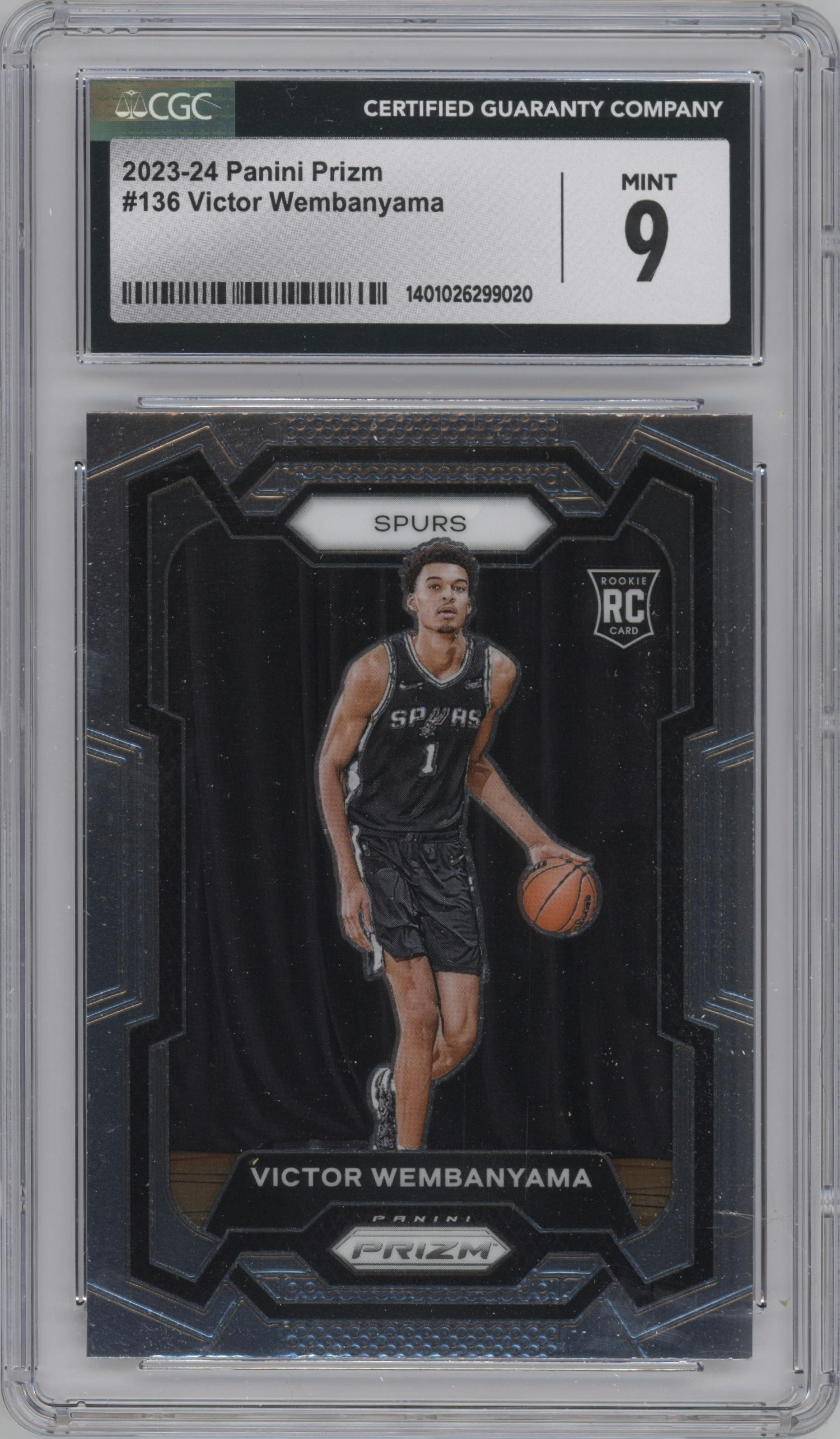 Victor Wembanyama from the 2023-24 Panini Prizm set graded by CSG and given an overall grade of 9.
