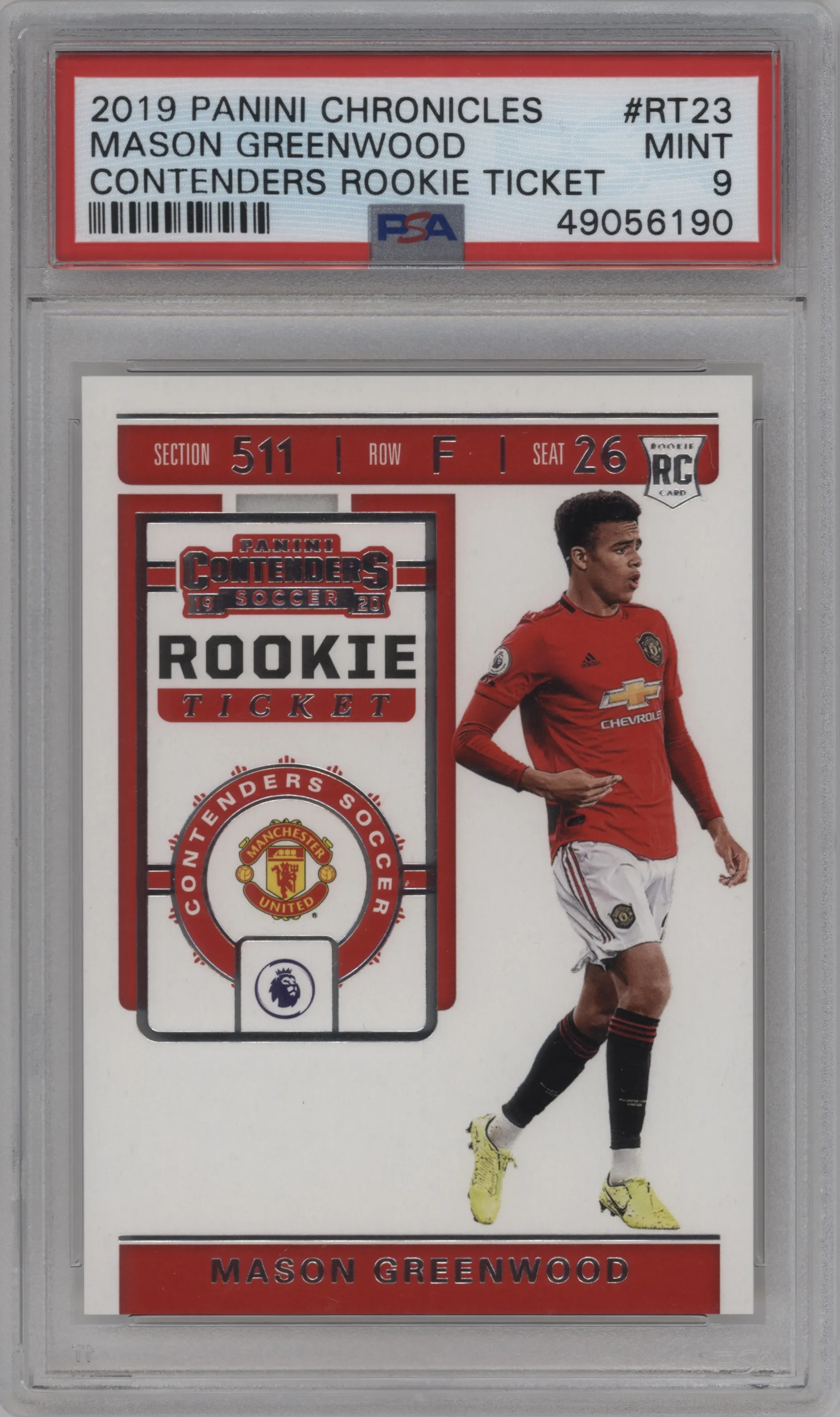 2019 Panini Chronicles Cont.Rke.Tkt. Mason Greenwood #RT-23 PSA 9