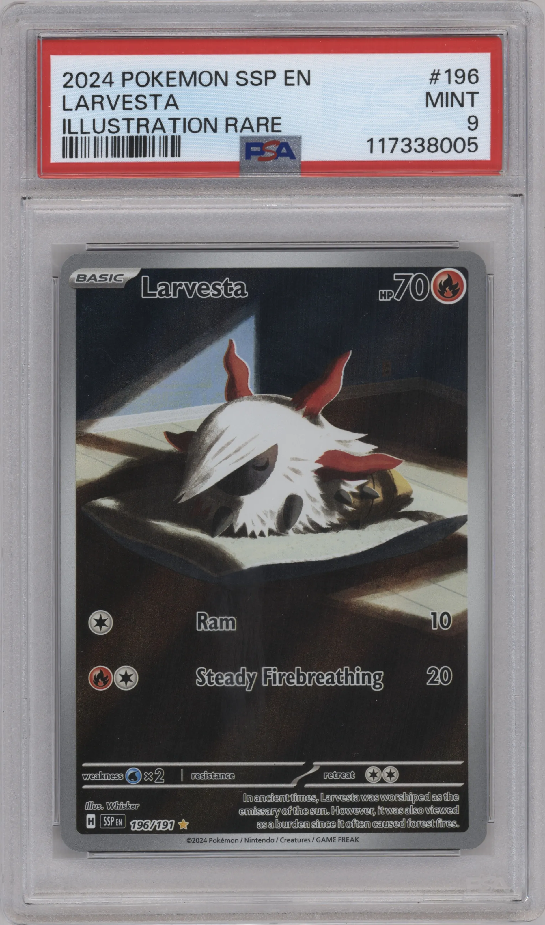 2024 Pokemon SV Surging Sparks Larvesta #196 PSA 9
