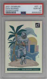 Dan Marino from the 2021 Panini Donruss set graded by PSA and given an overall grade of 10.