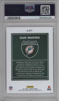 Dan Marino from the 2021 Panini Donruss set graded by PSA and given an overall grade of 10.