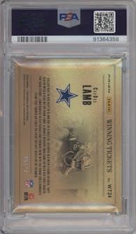 CeeDee Lamb from the 2020 Panini Contenders Optic set featuring a Green Pulsar parallel graded by PSA and given an overall grade of 10.