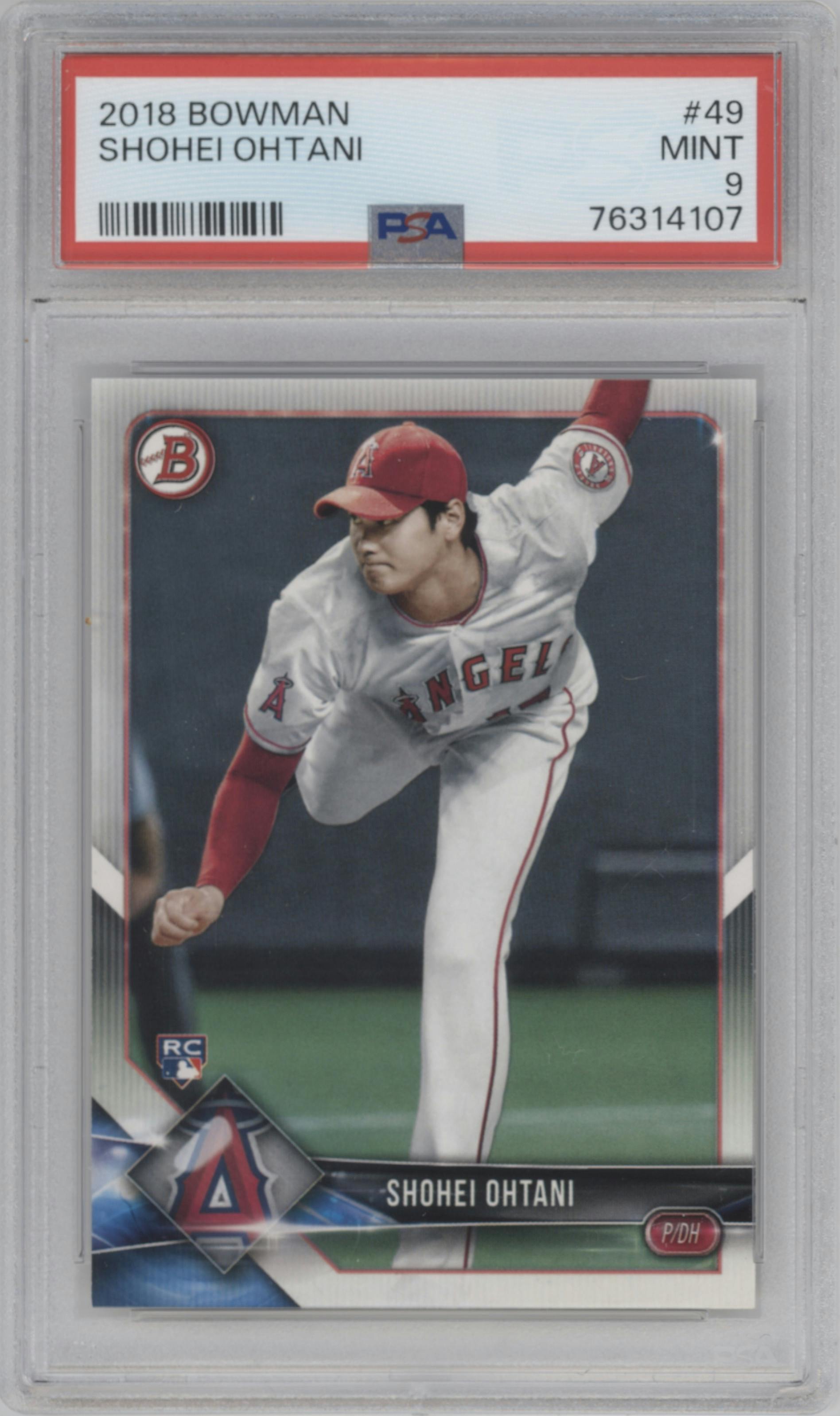Shohei Ohtani from the 2018 Bowman set graded by PSA and given an overall grade of 9.