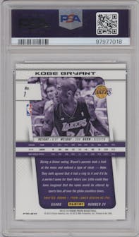 Kobe Bryant from the 2013-14 Panini Prizm set featuring a Red/White/Blue Mosaic parallel graded by PSA and given an overall grade of 9.