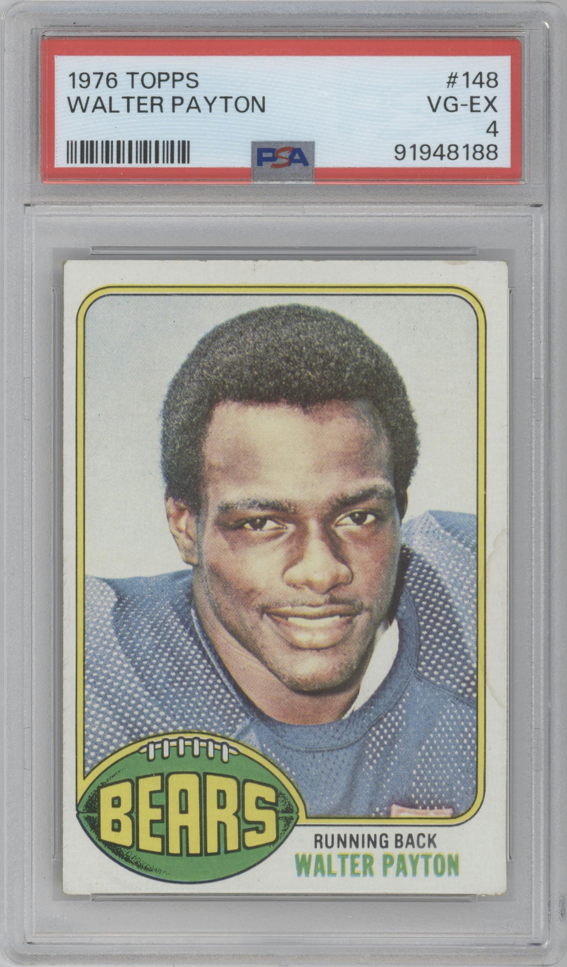 Walter Payton  from the 1976 Topps set graded by PSA and given an overall grade of 4.
