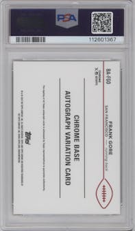 Frank Gore  from the 2024 Topps Chrome set featuring a Gold Geometric Refractor parallel graded by PSA and given an overall grade of 10.