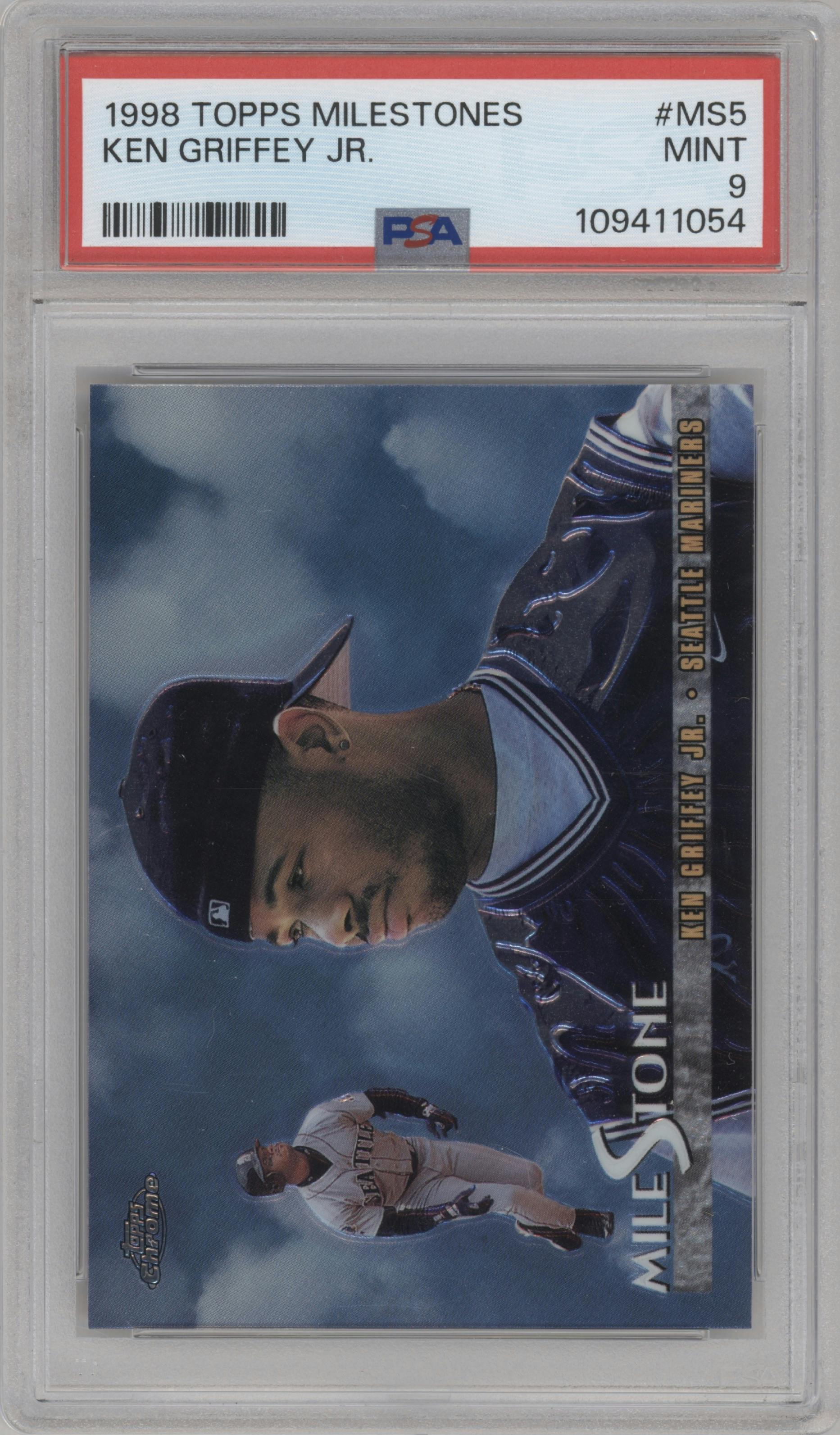 Ken Griffey Jr. from the 1998 Topps set graded by PSA and given an overall grade of 9.