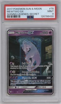 Mewtwo GX from the 2017 Pokemon S&M set graded by PSA and given an overall grade of 9.