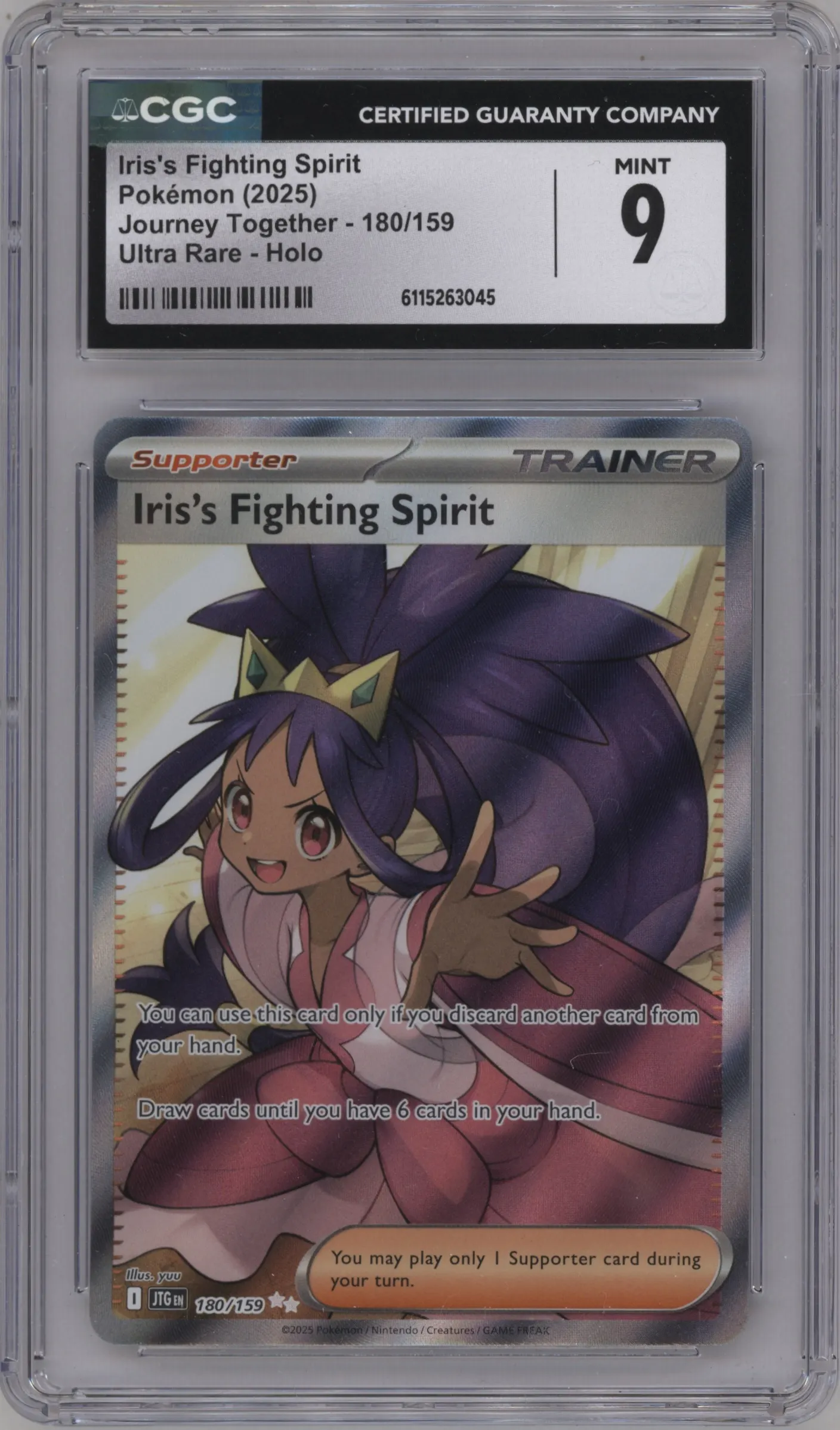 2025 Pokemon SV Journey Together Iris's Fighting Spirit #180 CGC 9