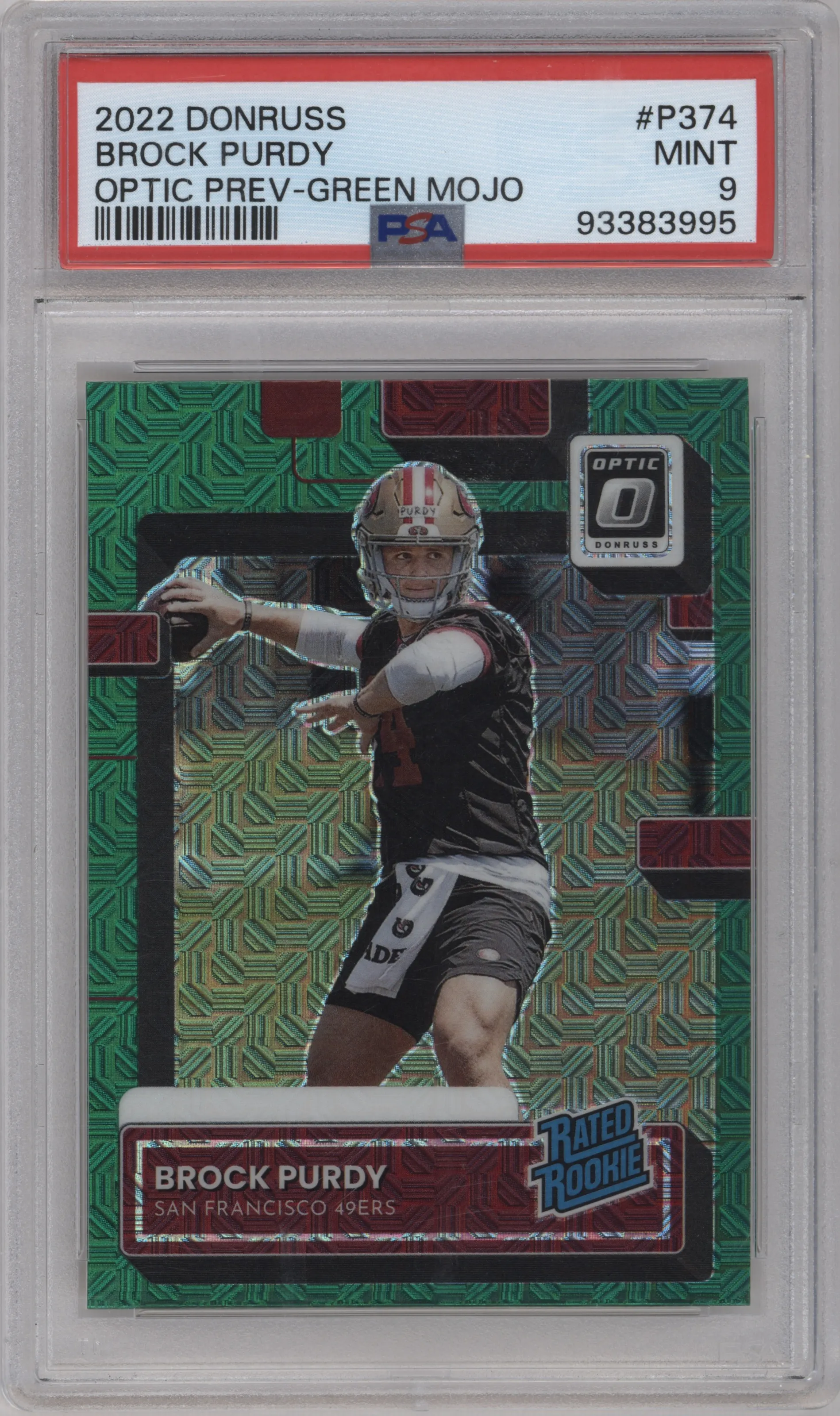 2022 Panini Donruss Optic.Rtd.Rke.Pre. Brock Purdy Green Mojo PSA 9
