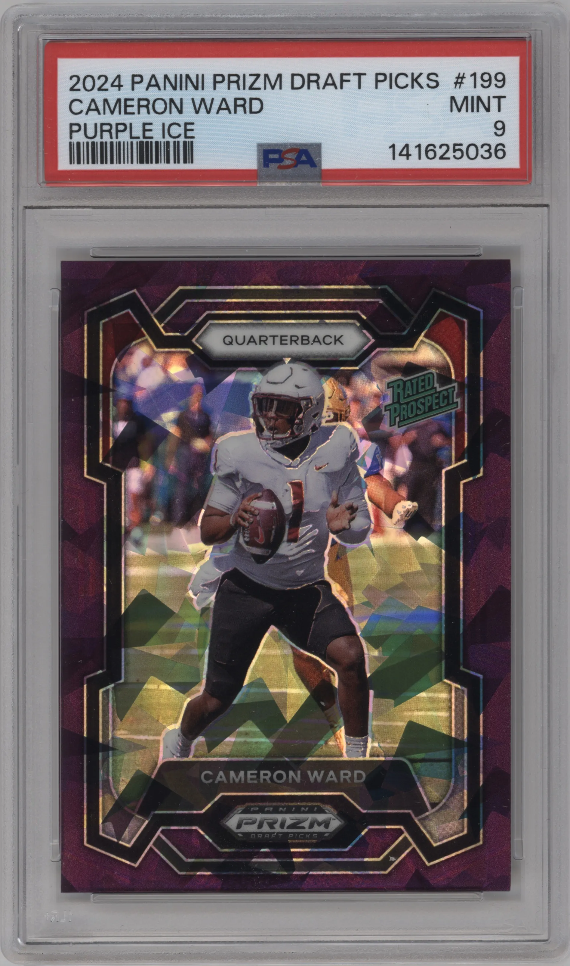 2024 Panini Prizm Draft Picks Cameron Ward Purple Ice #199 PSA 9