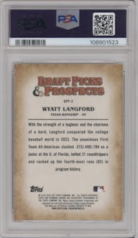 Wyatt Langford from the 2023 Bowman Draft set graded by PSA and given an overall grade of 10.