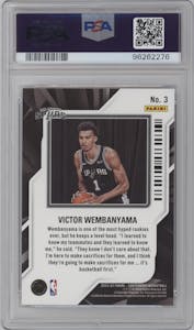 Victor Wembanyama from the 2023-24 Panini Contenders set graded by PSA and given an overall grade of 10.