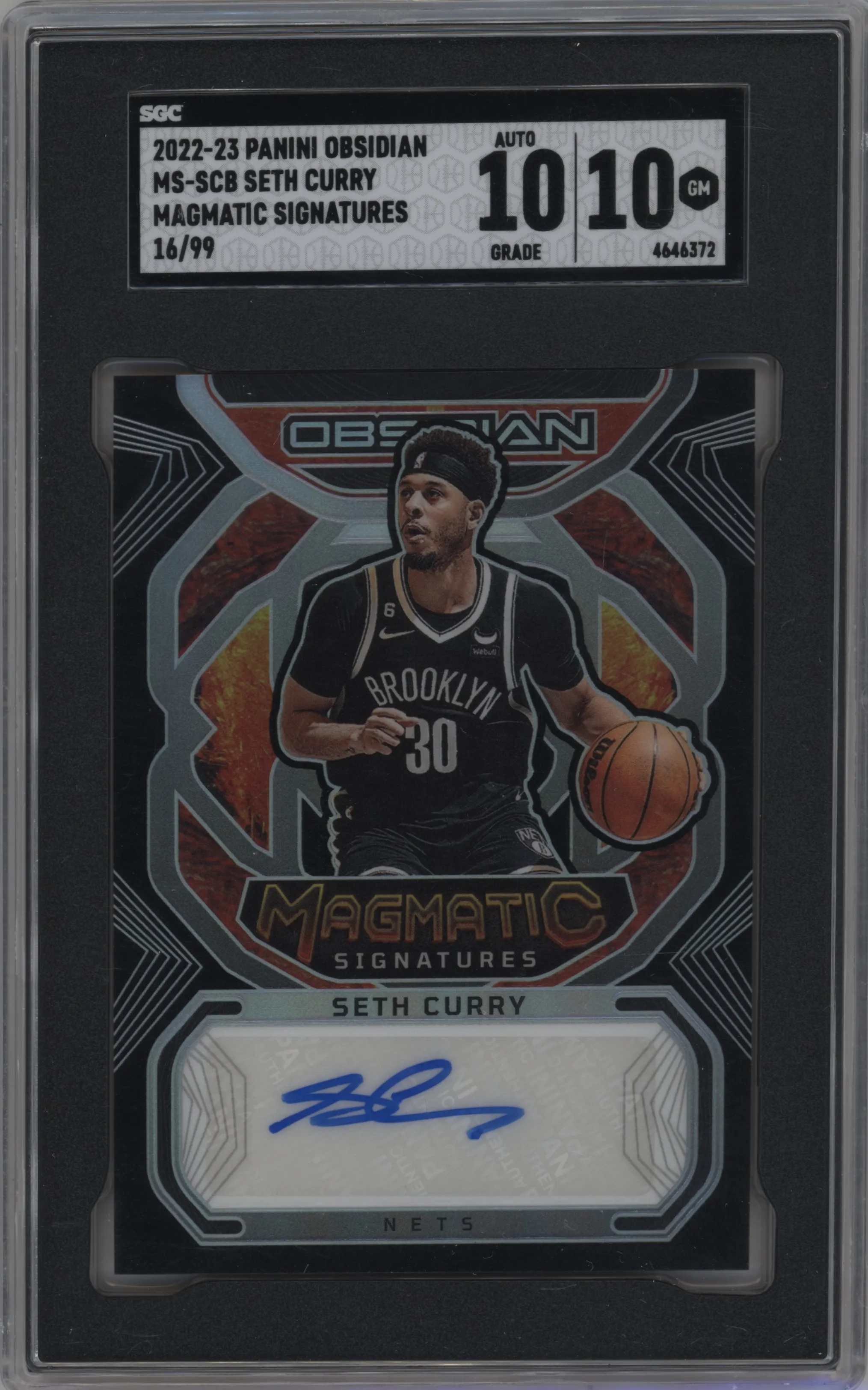 2022 Panini Obsidian Magmatic Sig. Seth Curry #MS-SCB SGC 10