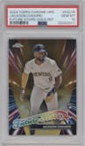 Jackson Chourio from the 2024 Topps Chrome Update set featuring a Gold Refractor parallel graded by PSA and given an overall grade of 10.
