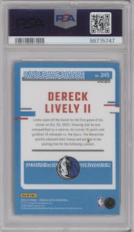 Dereck Lively II from the 2023-24 Donruss Optic set featuring a Purple Shock parallel graded by PSA and given an overall grade of 10.