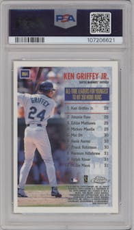 Ken Griffey Jr. from the 1999 Topps Chrome set featuring a Refractor parallel graded by PSA and given an overall grade of 9.