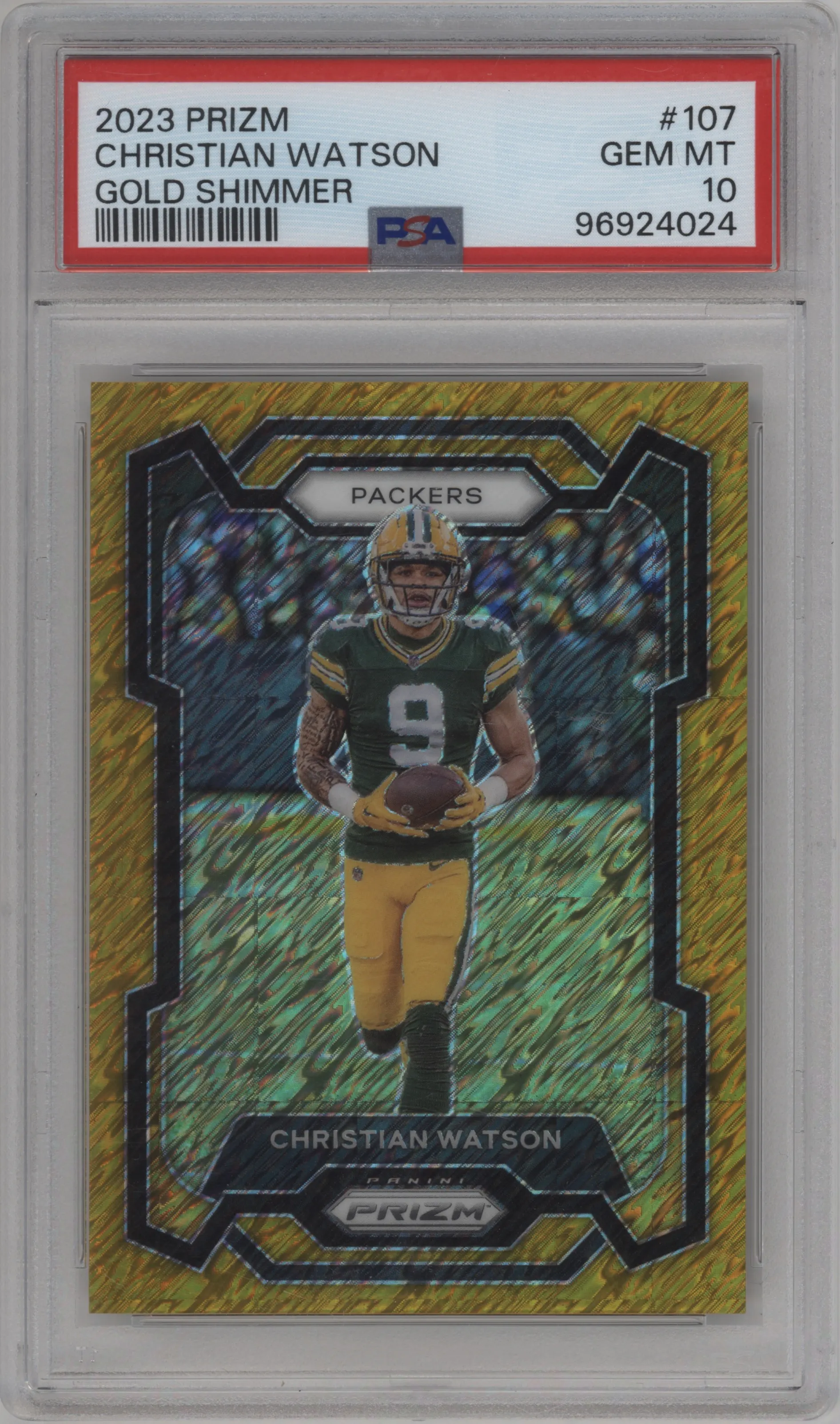 2023 Panini Prizm Christian Watson Gold Shimmer #107 PSA 10