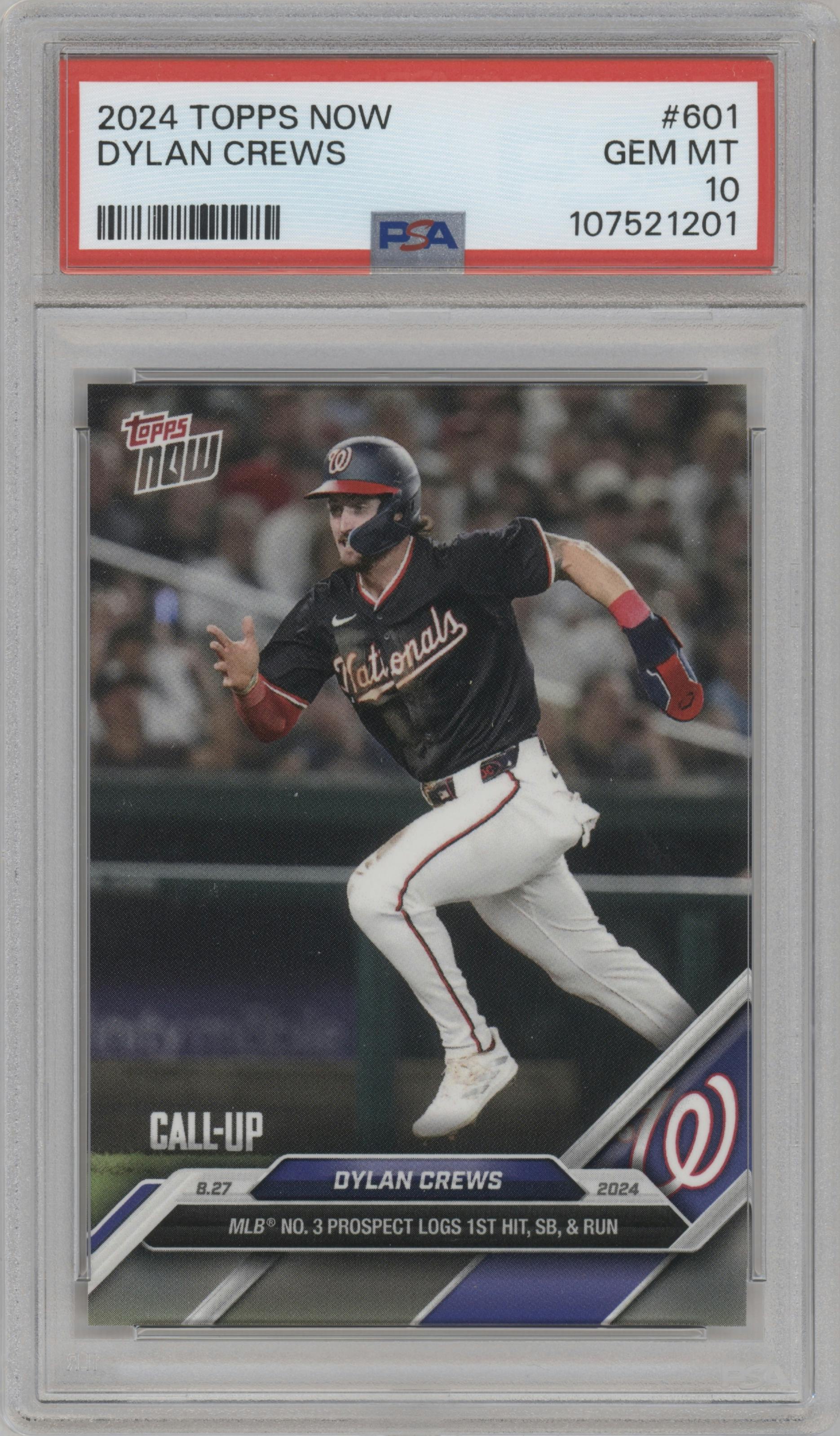 Dylan Crews from the 2024 Topps Now set graded by PSA and given an overall grade of 10.