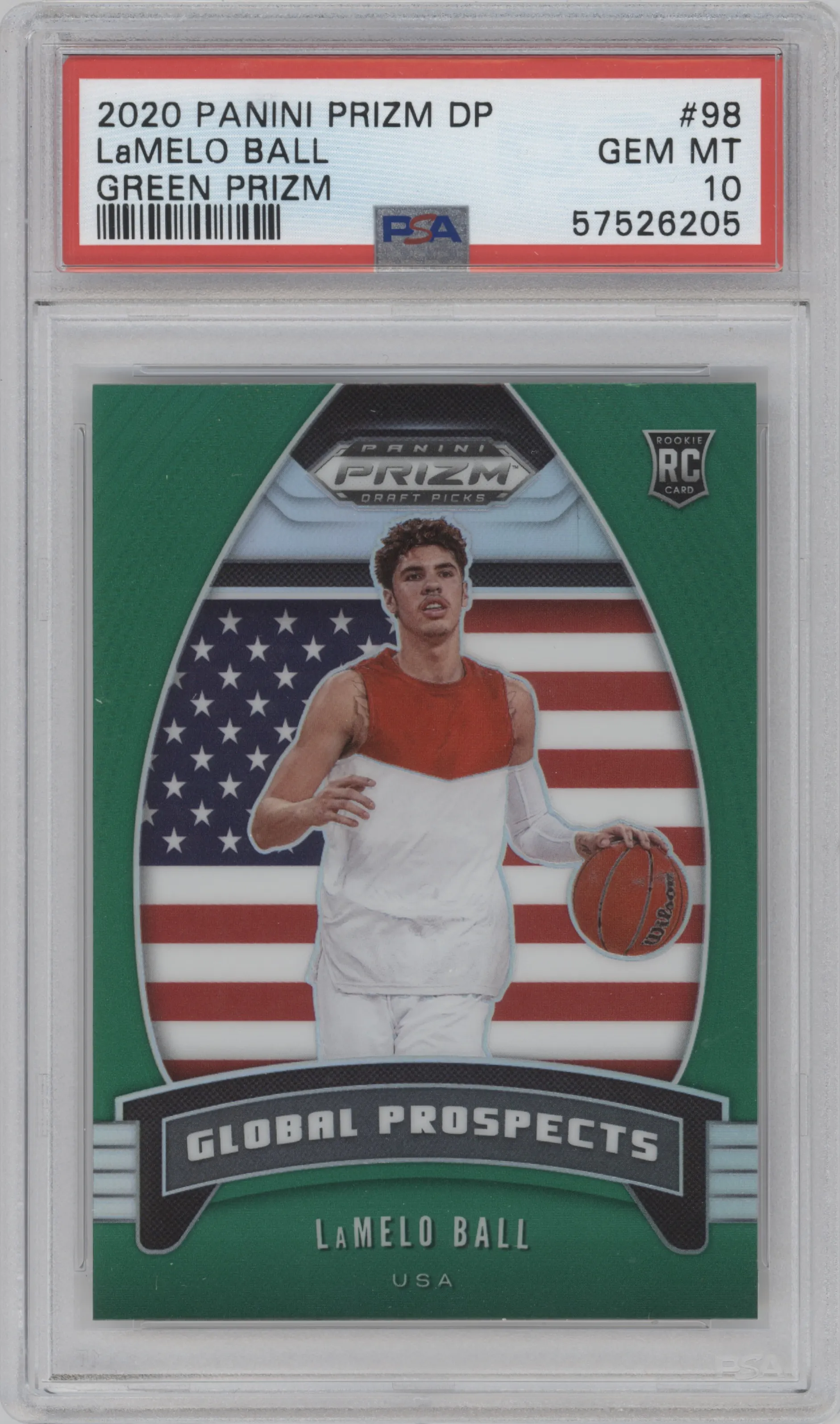 2020 Panini Prizm Draft Picks Global Prospects LaMelo Ball Green Prizm PSA 10