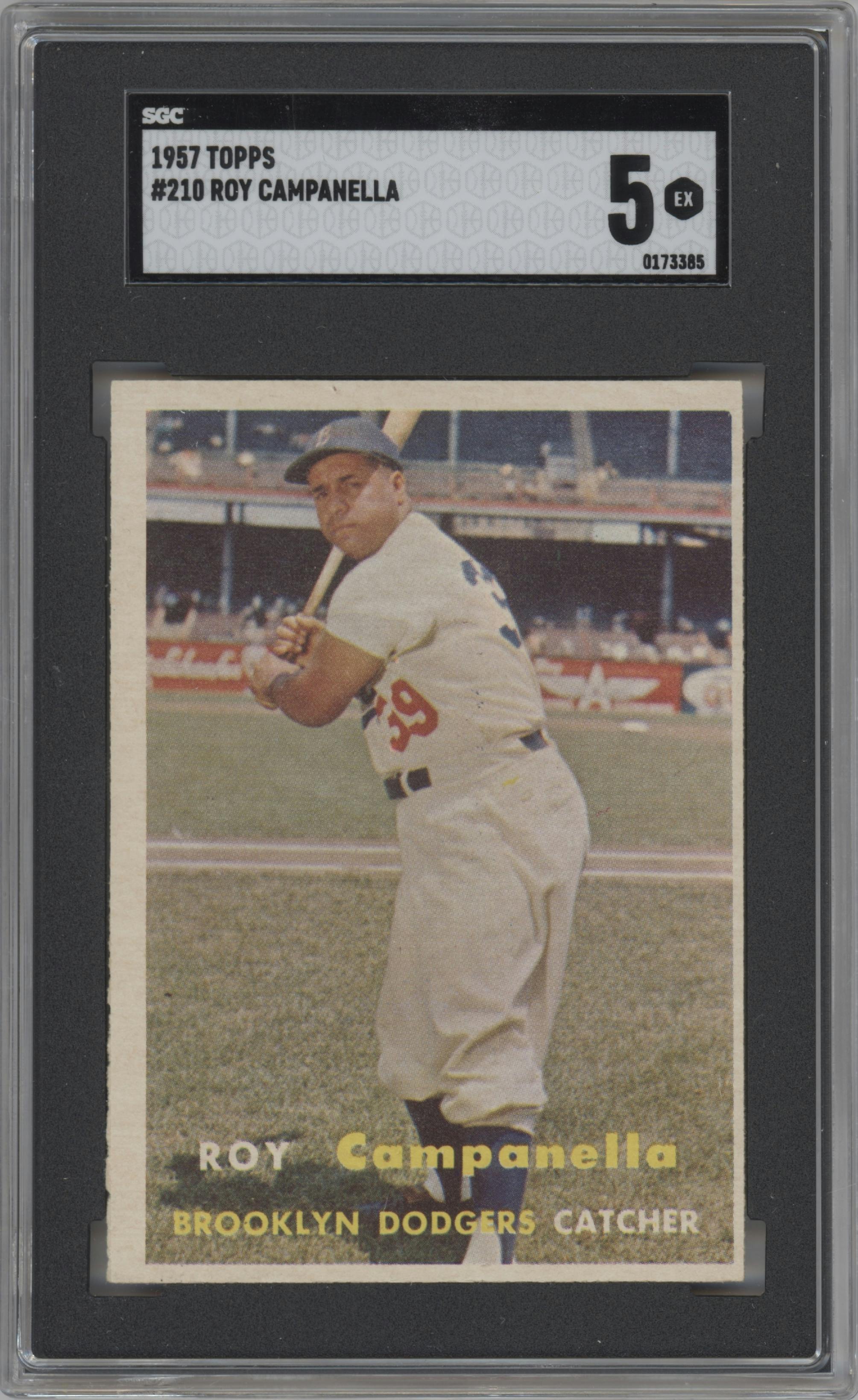 Roy Campanella from the 1957 Topps set graded by SGC and given an overall grade of 5.
