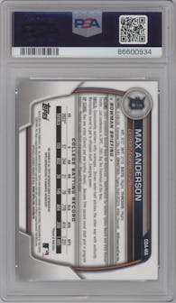 Max Anderson from the 2023 Bowman Draft set graded by PSA and given an overall grade of 10.