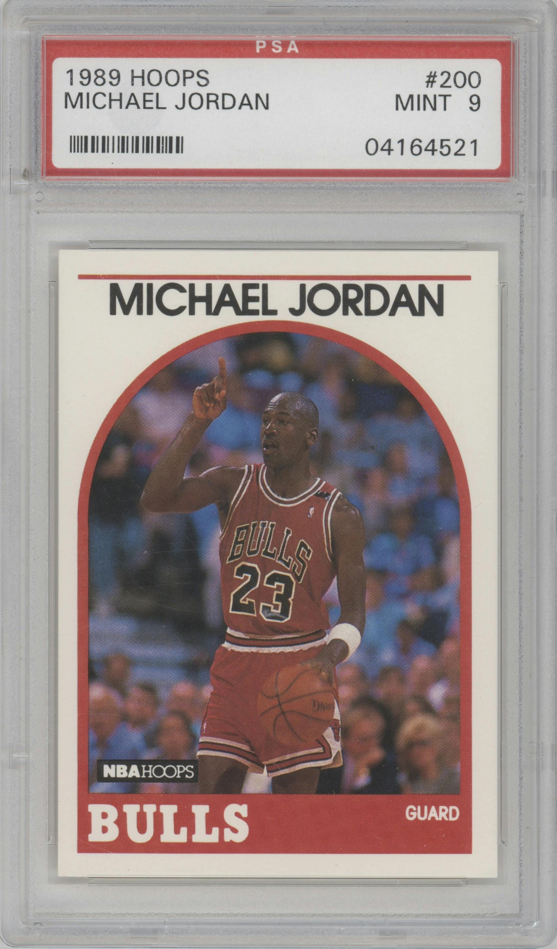 Michael Jordan  from the 1989-90 NBA Hoops  set graded by PSA and given an overall grade of 9.