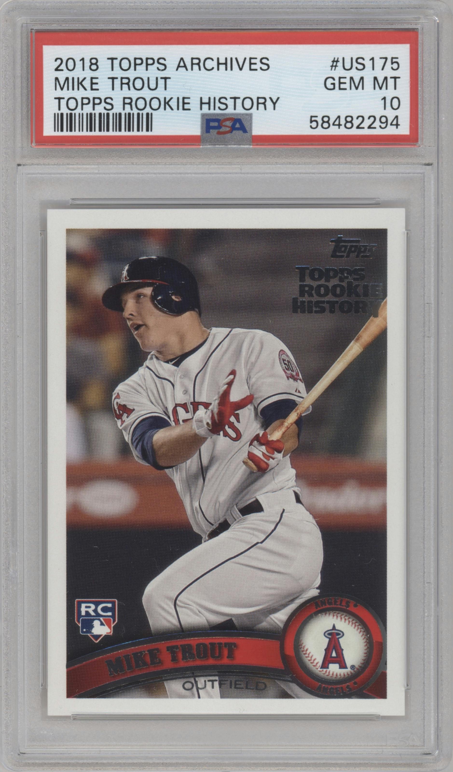 Mike Trout from the 2018 Topps Archives set graded by PSA and given an overall grade of 10.