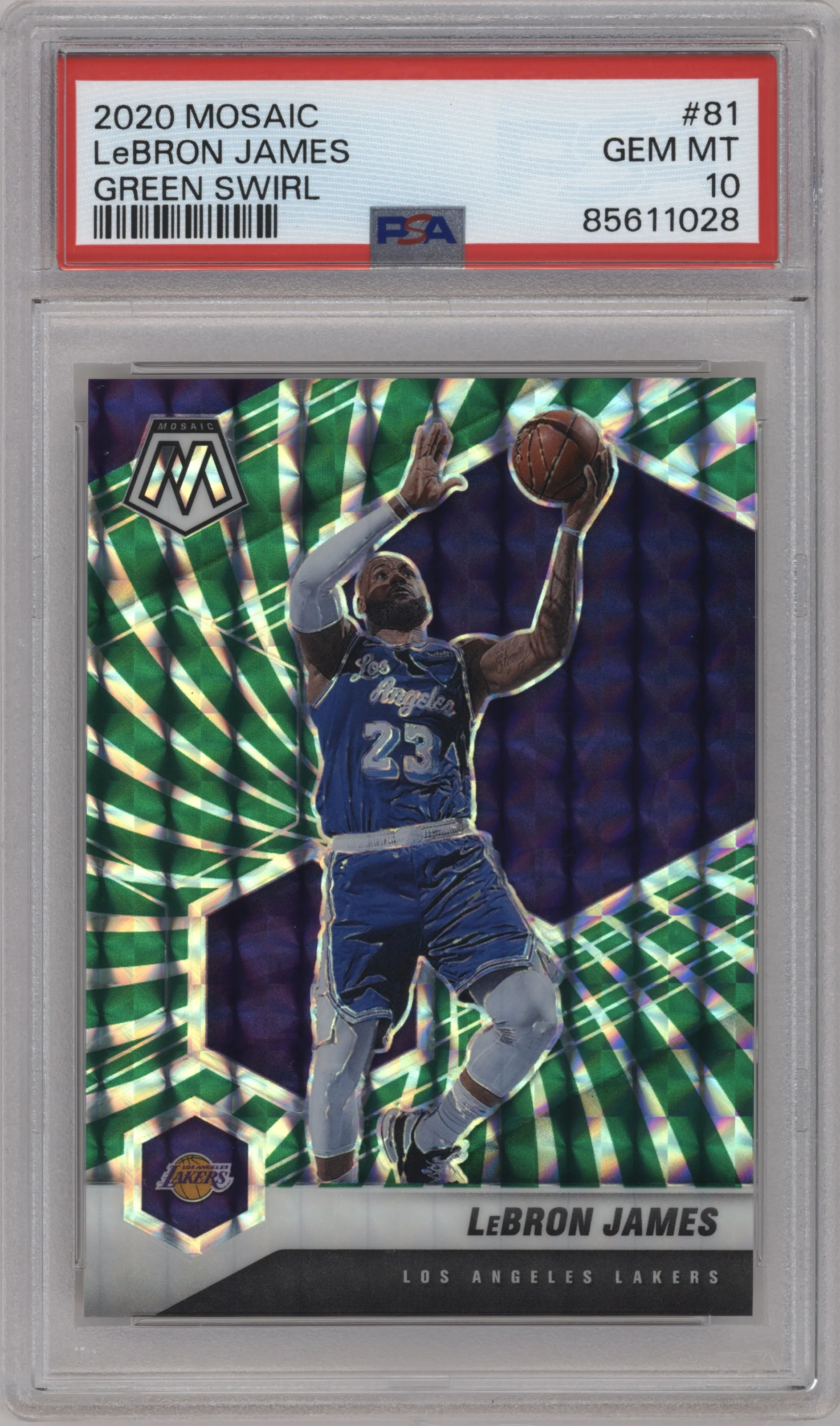 2020 Panini Mosaic LeBron James Green Swirl #81 PSA 10