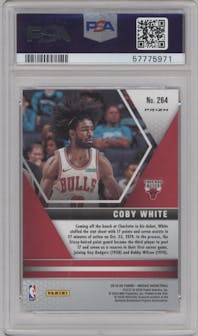 Coby White from the 2019-20 Panini Mosaic  set featuring a Green Mosaic parallel graded by PSA and given an overall grade of 10.