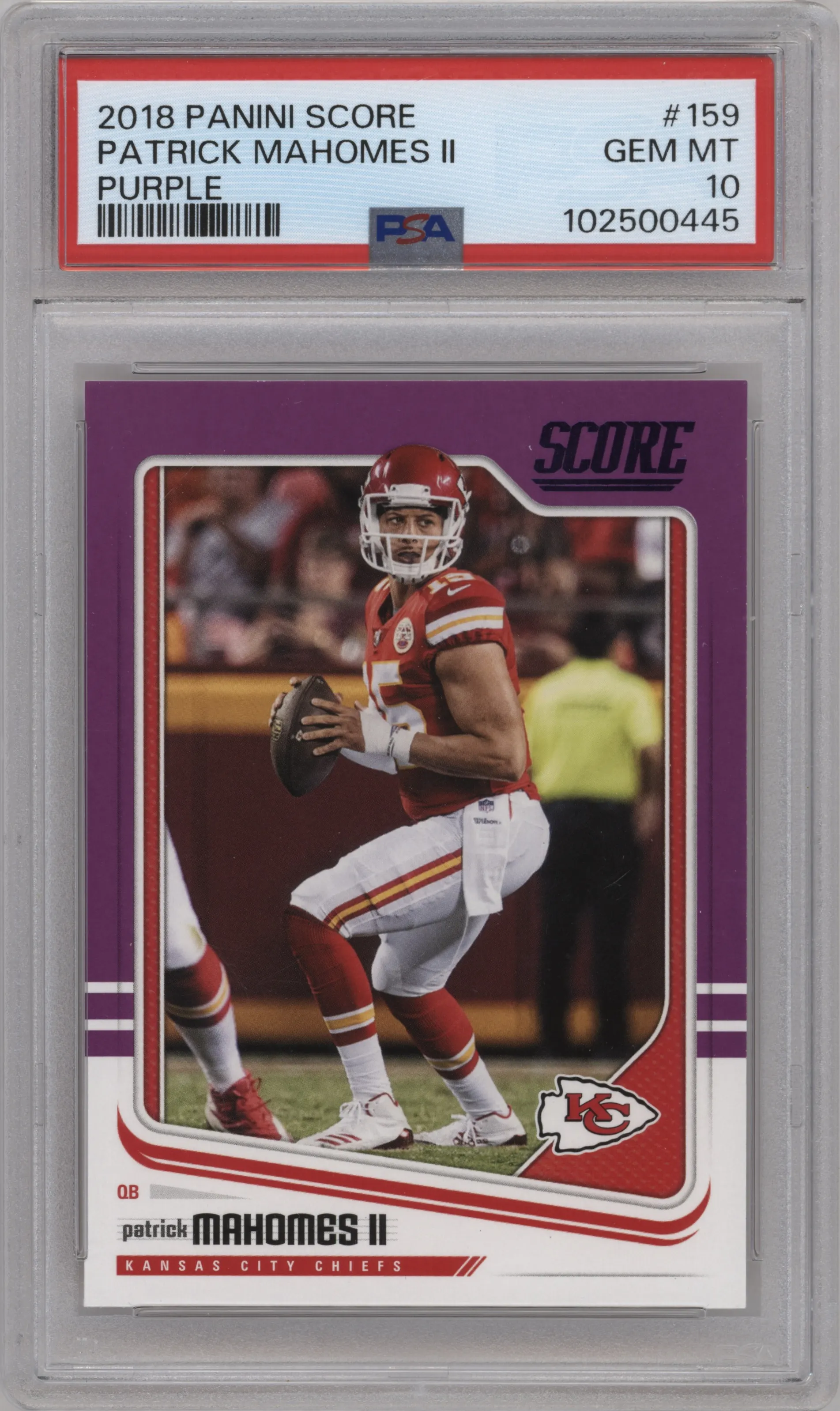 2018 Panini Score Patrick Mahomes II Purple PSA 10