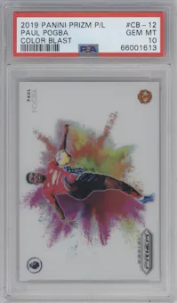 Paul Pogba from the 2019-20 Panini Prizm Premier League set graded by PSA and given an overall grade of 10.