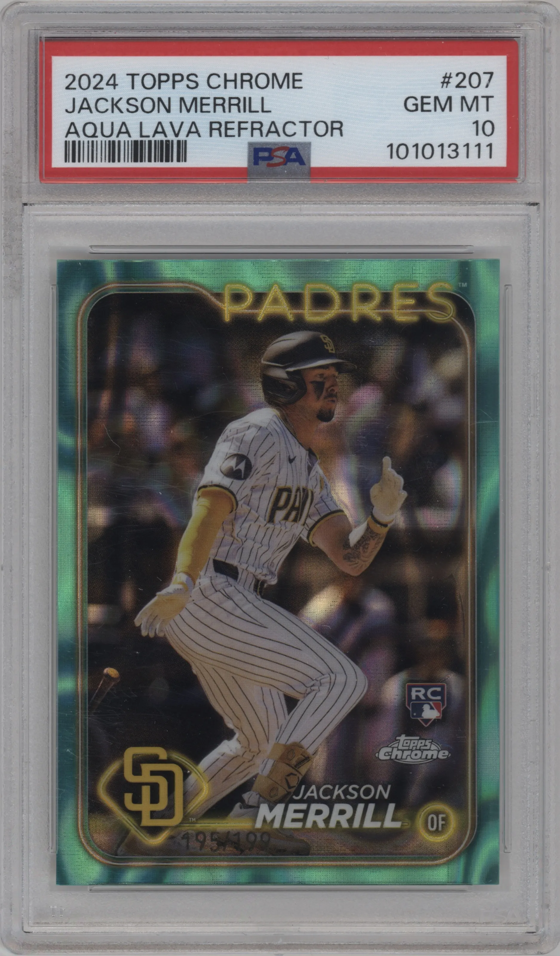 2024 Topps Chrome Jackson Merrill Aqua Lava Refractor #207 PSA 10