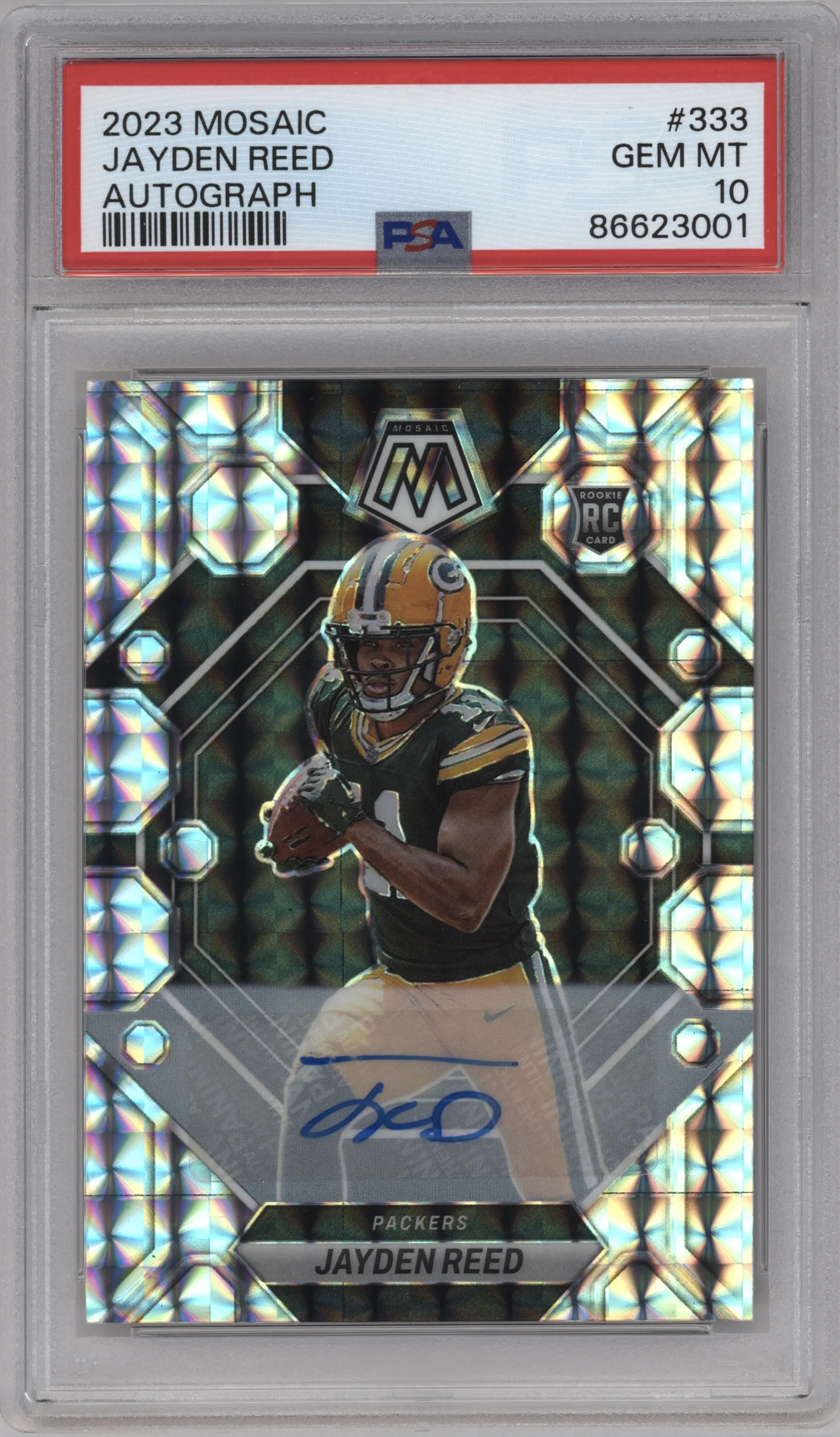 2023 Panini Mosaic Rke.Auto Jayden Reed #333 PSA 10