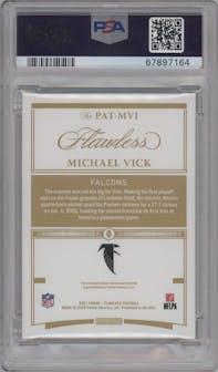Michael Vick from the 2021 Panini Flawless set featuring a Brand Logos parallel graded by PSA and given an overall grade of 9.