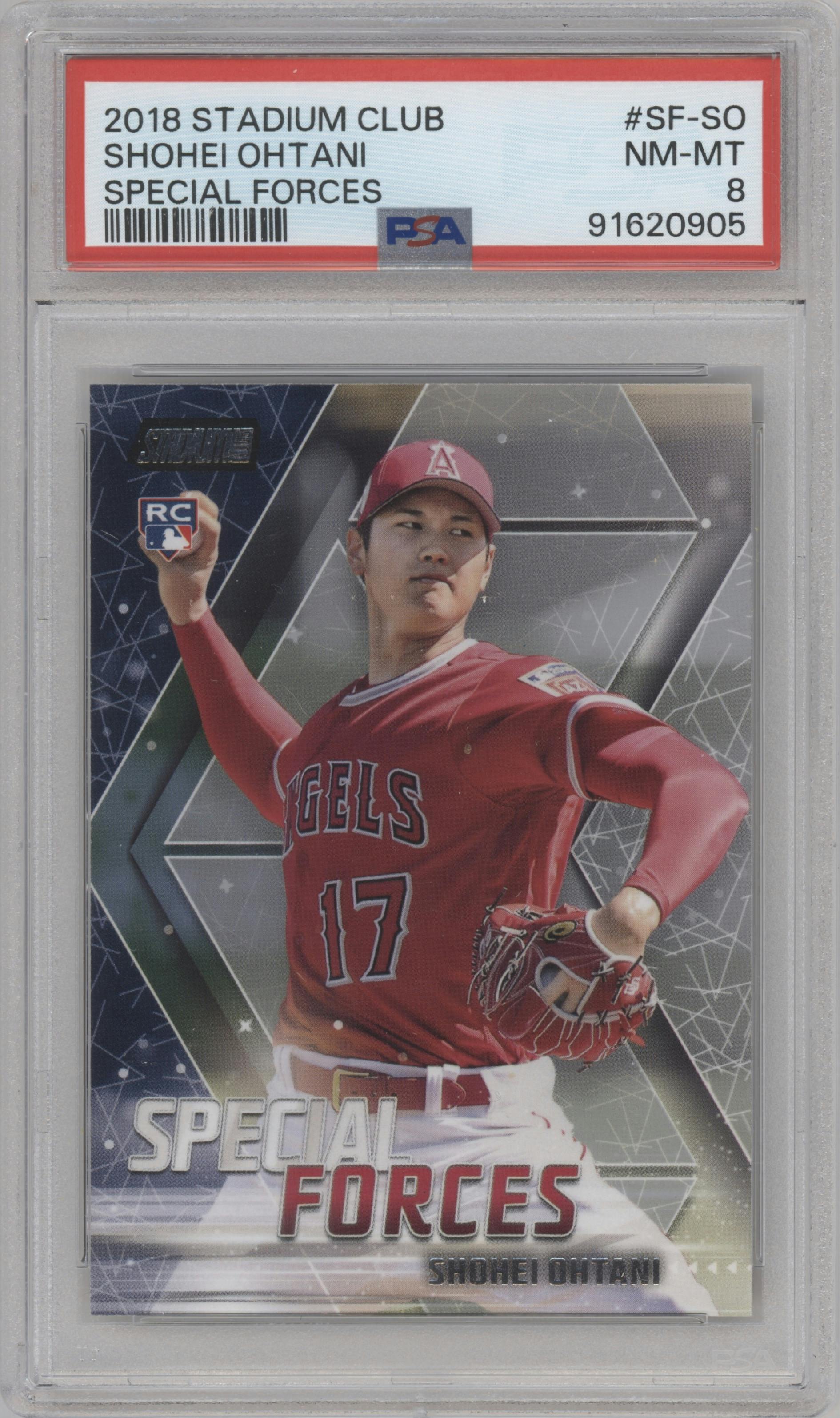 Shohei Ohtani from the 2018 Topps Stadium Club set graded by PSA and given an overall grade of 8.