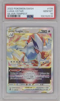 Lugia VStar from the 2022 Pokemon SWSH set graded by PSA and given an overall grade of 10.