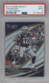 Tom Brady from the 2019 Panini Select  set featuring a Silver Prizm  parallel graded by PSA and given an overall grade of 9.