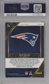 Tom Brady from the 2019 Panini Select  set featuring a Silver Prizm  parallel graded by PSA and given an overall grade of 9.