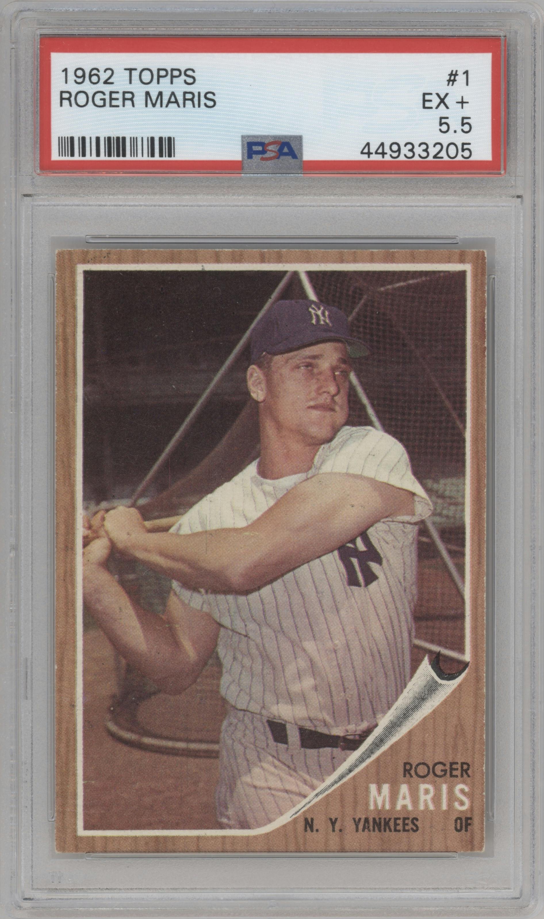 Roger Maris from the 1962 Topps set graded by PSA and given an overall grade of 5.5.