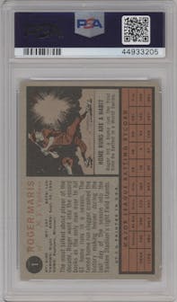 Roger Maris from the 1962 Topps set graded by PSA and given an overall grade of 5.5.