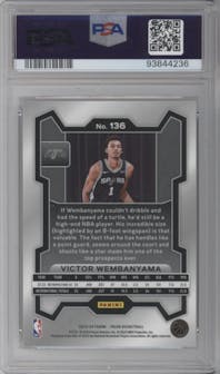 Victor Wembanyama from the 2023-24 Panini Prizm set graded by PSA and given an overall grade of 10.