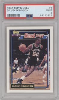 David Robinson from the 1992-93 Topps set featuring a Gold parallel graded by PSA and given an overall grade of 9.