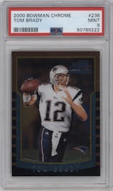Tom Brady from the 2000 Bowman Chrome set graded by PSA and given an overall grade of 9.