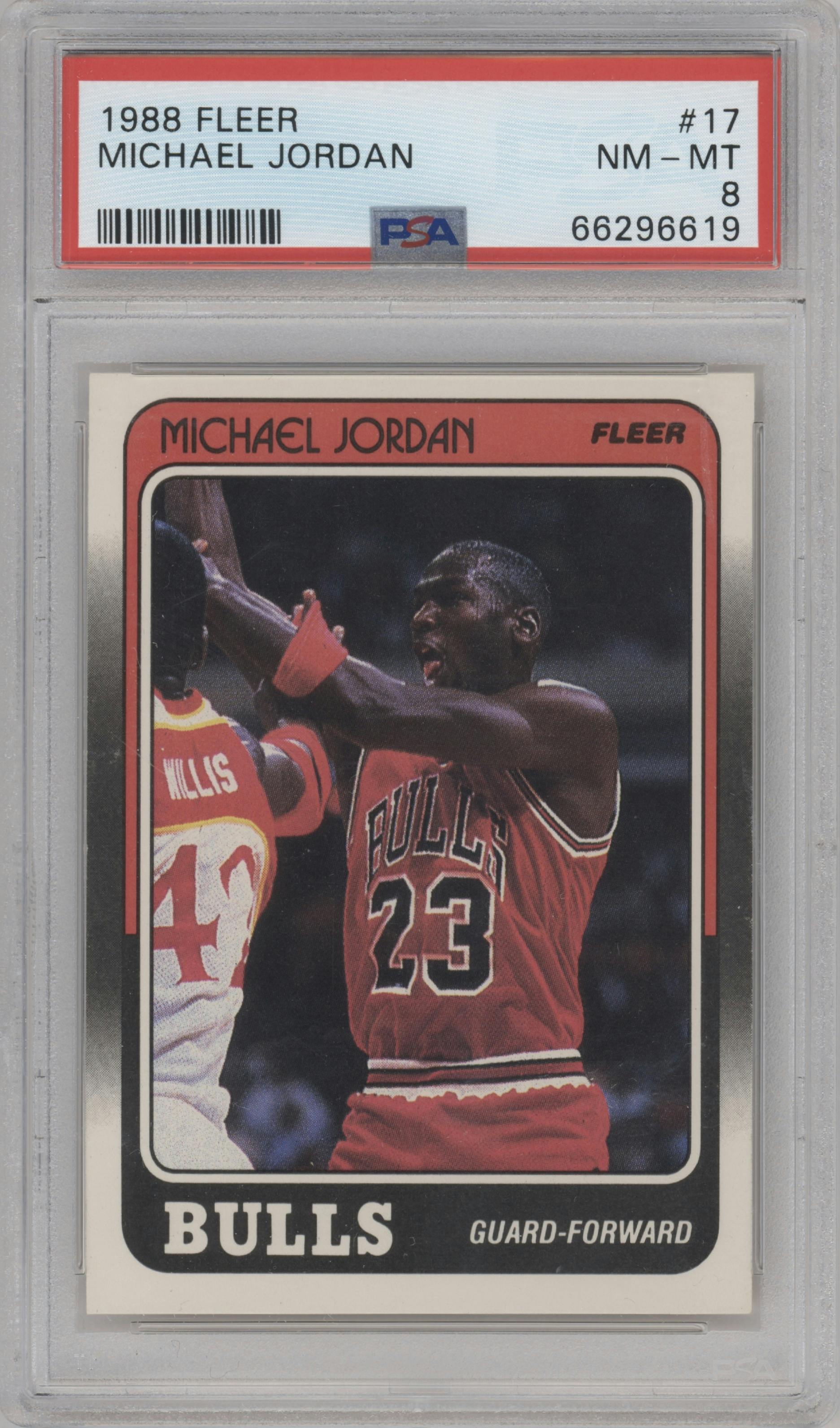 Michael Jordan from the 1988-89 Fleer set graded by PSA and given an overall grade of 8.